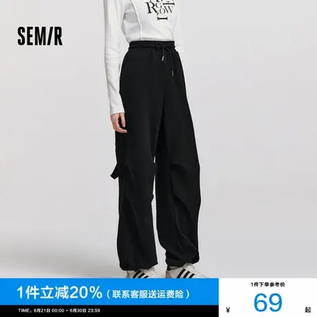 [商场同款]森马休闲裤女纯色阔腿裤2024冬新款抽绳工装裤潮酷百搭图片