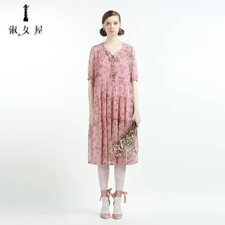淑女屋旗舰店官网女装夏季仙女的连衣裙中袖中长款过膝大摆连衣裙图片