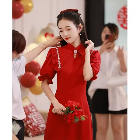 订婚改良旗袍敬酒服新娘小个子日常回门服平时可穿便装高级感夏季图片