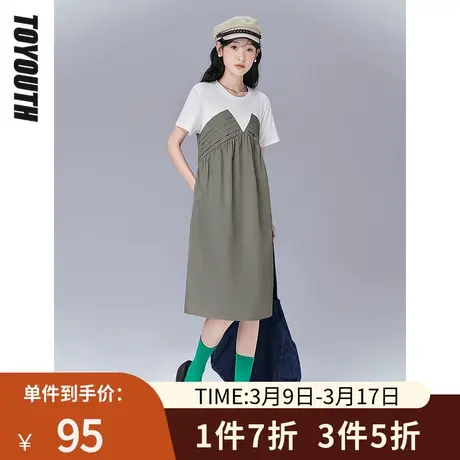 TOYOUTH初语连衣裙女夏季新款T恤拼接特色褶皱气质连衣裙图片