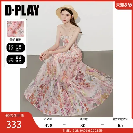 DPLAY【度假系列】2025年夏季新款粉色吊带连衣裙女沙滩裙子长裙图片