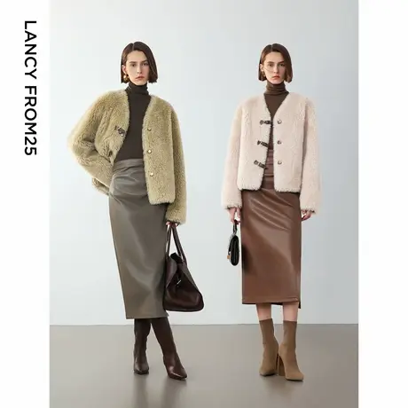 【七七酱直播间】朗姿纯羊毛廓形短款高级感气质大衣外套女士202图片