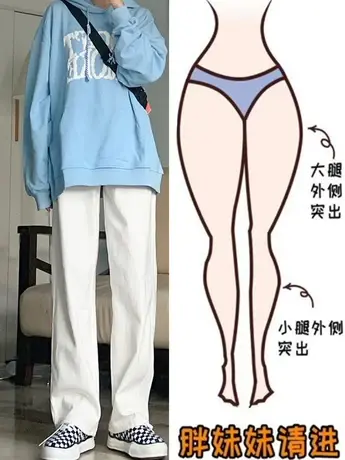 梨形身材白色直筒牛仔裤女春秋大码胖mm高腰显瘦宽松拖地阔腿裤子图片