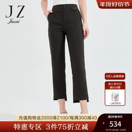 JZ玖姿时尚简约棕色休闲裤女2022夏季新款气质OL通勤中腰直筒裤图片