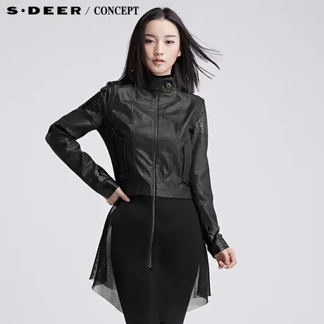 sdeer圣迪奥女2017冬装极限酷感网格拼接外套S16481797图片