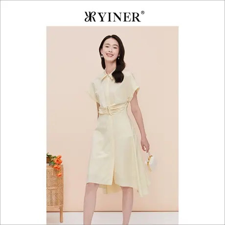 【醋酸系列】YINER音儿女装夏季POLO领收褶连衣裙图片