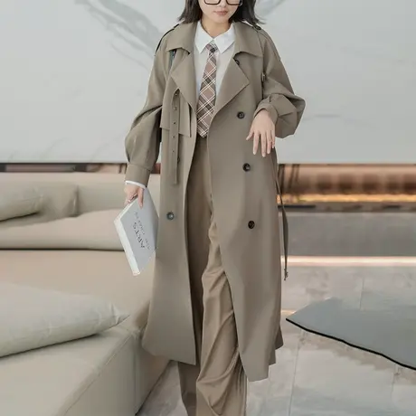 风衣女中长款2023秋季新款小个子英伦风气质宽松廓形休闲大衣外套图片