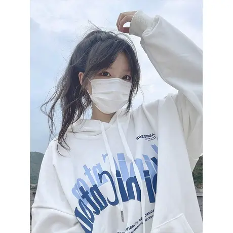 oversize落肩连帽卫衣女宽松韩版春秋薄款ins潮牌慵懒风上衣外套图片