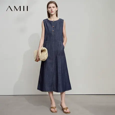 AMII【慵懒工装风牛仔连衣裙】复古港风宽松慵懒长款牛仔连衣裙图片