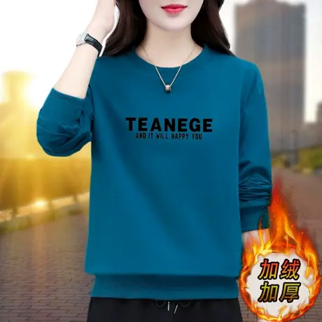 恋上17号圆领卫衣女秋冬季2022新款时尚大码爆款加绒加厚中年妈妈图片