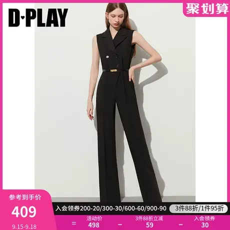 DPLAY黑标2023夏新时尚经典黑设计感无袖直筒长裤高腰通勤连体裤图片