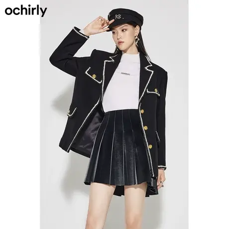 ochirly欧时力 纯羊毛麦呢小香风外套女  新款春装中长款西装图片