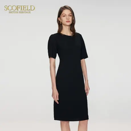 Scofield女装优雅黑色连衣裙短袖收腰长裙夏季裙子图片