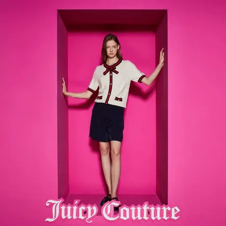 Juicy Couture橘滋2023新款重返校园撞色条蝴蝶结女针织衫图片