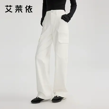 艾莱依工装简约直筒裤女高腰显瘦直简水洗显瘦阔腿垂感遮肉百搭图片