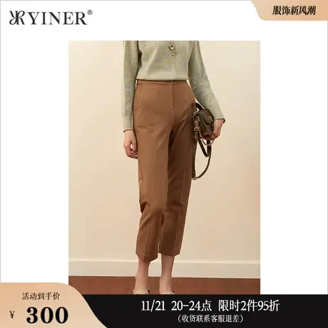 YINER音儿女装冬季OL风直筒驼色休闲裤弹力长裤图片