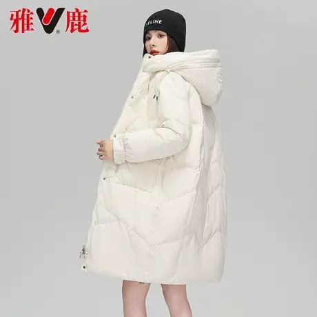雅鹿羽绒服女连帽中长款2022冬季新款时尚保暖面包服休闲宽松外套图片