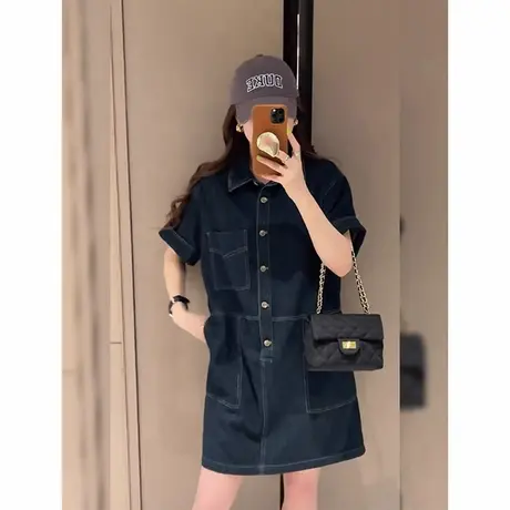 爵莱菲2025夏季薄款新款复古牛仔工装裙连衣裙女宽松显瘦大码胖mm图片