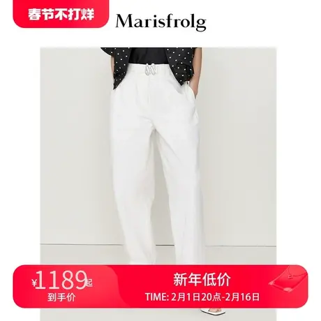 玛丝菲尔夏新款纯棉时尚百搭白色垂感显瘦简约休闲裤女图片