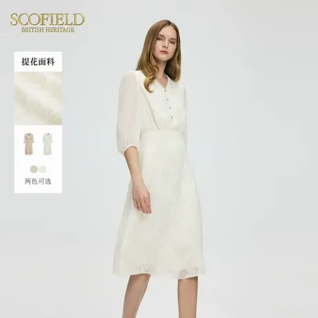 Scofield女装浪漫立体提花连衣裙微透袖笼拼接裙子2025夏季新品图片