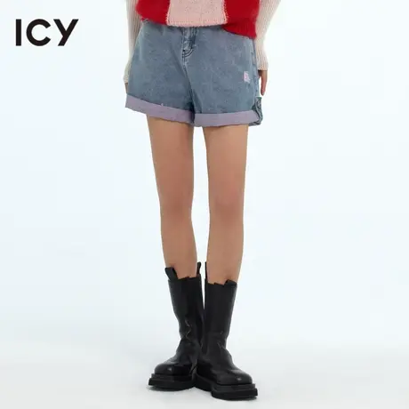 icy女装原创春季新款都市风甜酷时尚休闲卷边阔腿水洗牛仔短裤女图片