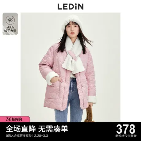 乐町甜美围脖羽绒服休闲冬季中长轻薄羽绒女宽松小个子时尚图片