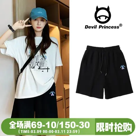 ulzzang设计感小众卡通ins风黑色短裤女夏季新款阔腿显瘦五分裤潮图片