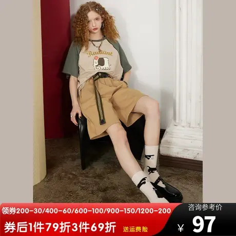 【送腰带】妖精的口袋卡其色休闲短裤女2023春夏季新款宽松五分裤图片