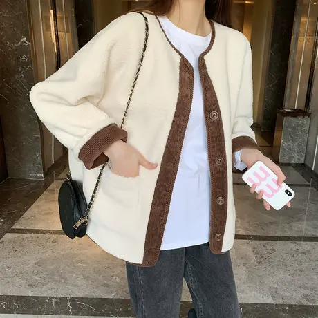 唐狮外套女美拉德小个子秋冬季新款加绒加厚仿羊羔绒毛毛上衣图片