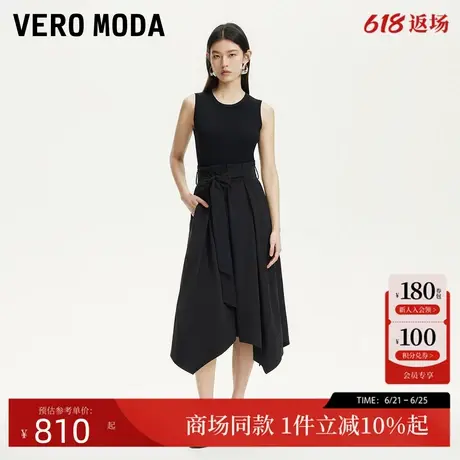 Vero Moda连衣裙2025夏季新款圆领腰带设计不规则底摆325246010图片