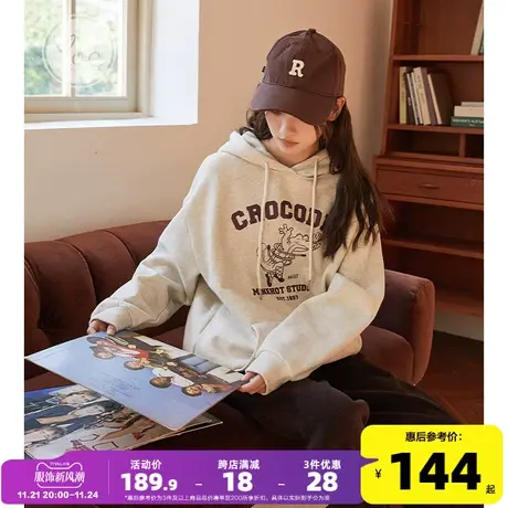 yoe小个子加厚加绒连帽卫衣女秋冬款宽松新款灰色女装外套上衣图片