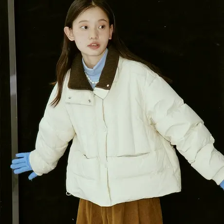 omont蛋挞家 复古千鸟格羽绒服女冬季新款90白鸭绒短款面包服图片