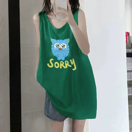 美式纯棉吊带坎肩背心无袖t恤女夏季设计感小众外穿宽松挂脖上衣图片