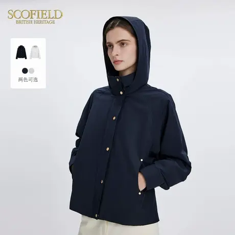 Scofield女装时尚休闲连帽短款风衣外套简约气质春季风衣外套图片