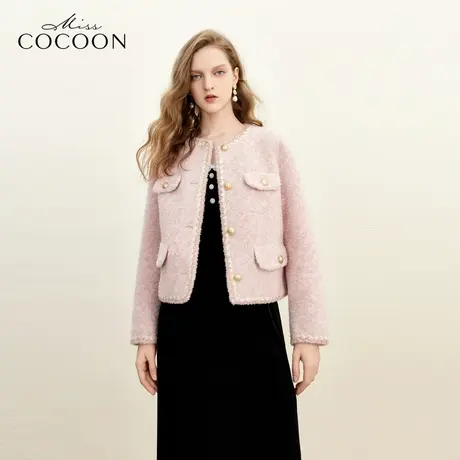 MISSCOCOON千金玛德琳外套2023冬装新款女复古金属扣小香风皮草图片