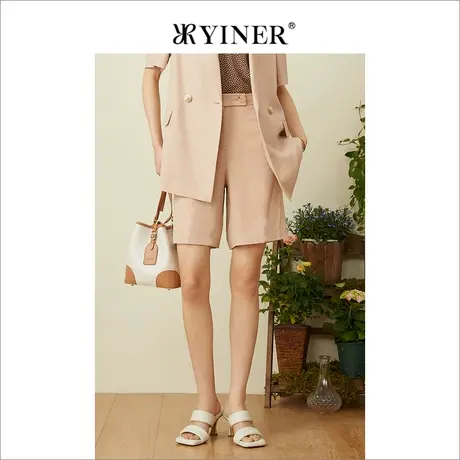 YINER音儿女装夏季时尚质感醋酸直筒休闲短裤图片