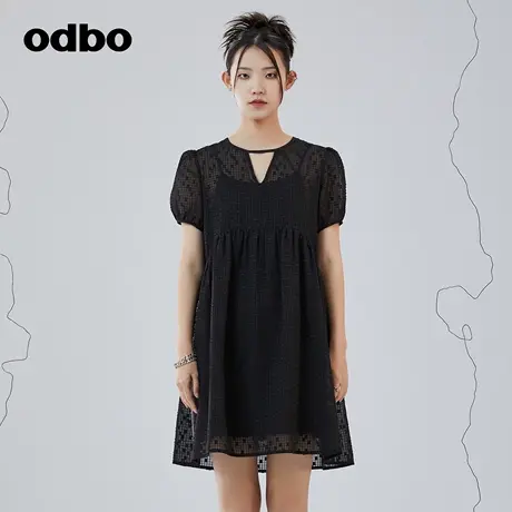 odbo/欧迪比欧复古设计吊带背心网纱连衣裙女春季新款两件套裙子图片