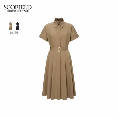 【含棉】Scofield女装率性翻领百褶连衣裙金属扣腰带2025夏季新品图片