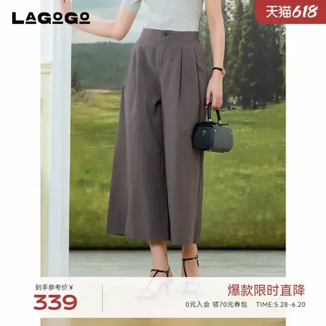 LAGOGO灰色高腰宽松休闲裤女士拉谷谷2025夏季新款阔腿裤显瘦裤子图片