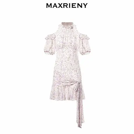 【奥莱】MAXRIENY法式玫瑰印花连衣裙系带仙美裙子图片