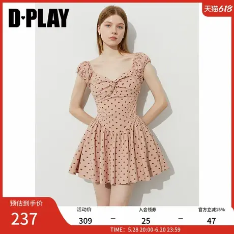 DPLAY2025年夏季新款粉色波点连衣裙女法式气质短款收腰裙子短裙图片