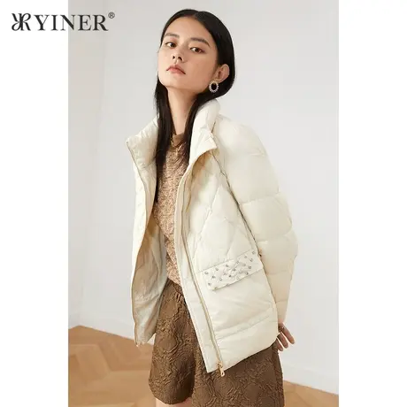 YINER音儿女装2021冬季新款钉珠白鸭绒羽绒服图片