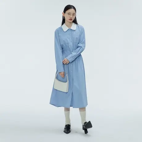 omont蛋挞家 牛仔收腰连衣裙秋装新款2023气质高级感长袖衬衫裙子图片