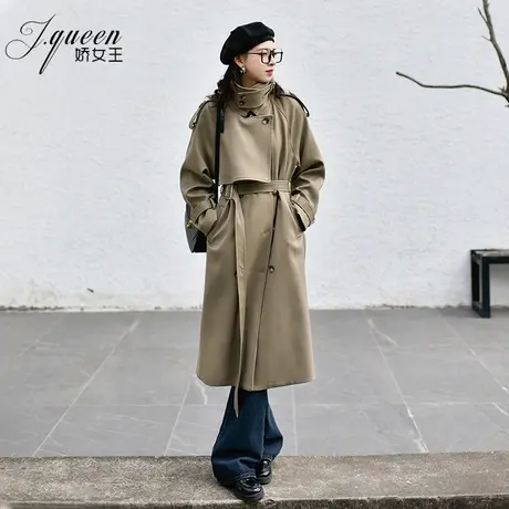 卡其色风衣外套女2023年秋季新款宽松收腰高级感英伦风中长款大衣图片