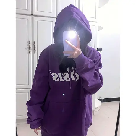 oversize美式复古连帽卫衣女宽松春秋薄款ins潮牌慵懒风高街上衣图片