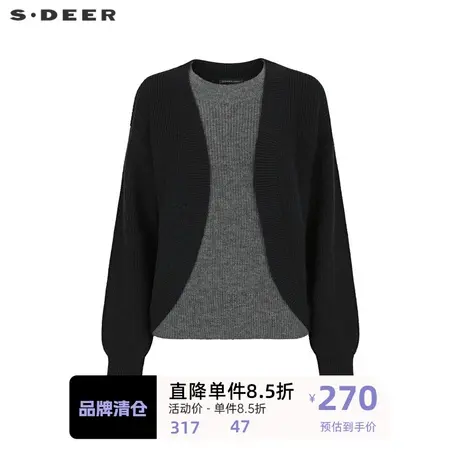 sdeer圣迪奥女装罗纹圆领撞色拼接宽松针织衫S234Z3569图片