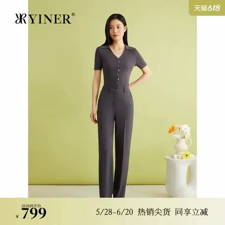 YINER音儿女装夏季法式优雅梭织斜纹通勤长裤阔腿休闲裤图片