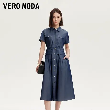 Vero Moda连衣裙2025夏季新款含棉腰带装饰A字纯色长裙3252SZ005图片