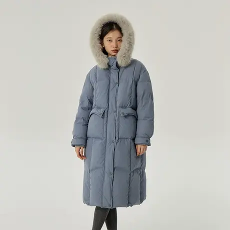 omont蛋挞家 90白鸭绒长款羽绒服女冬季新款大毛领过膝中长款外套图片