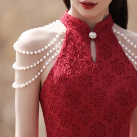鱼尾敬酒服新娘2024新款订婚礼服连衣裙孤注一掷金晨同款旗袍红色图片